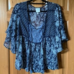 Navy Paisley Boho Top